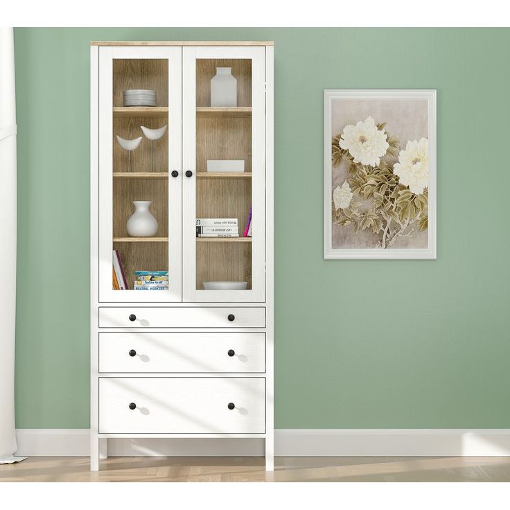 Vitriinikaappi Linento Furniture FRN-20069, 83x194cm, valkoinen/ruskea