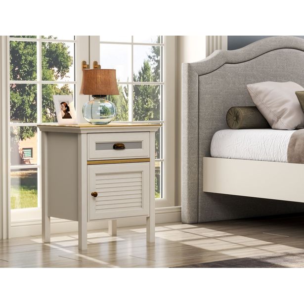 Yöpöytä Linento Furniture FRN-21015, 64x44cm, kerma/ruskea/harmaa