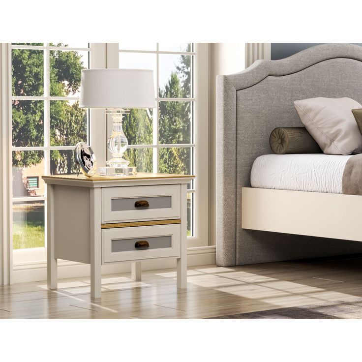 Yöpöytä Linento Furniture FRN-21016, 60x44cm, kerma/ruskea/harmaa