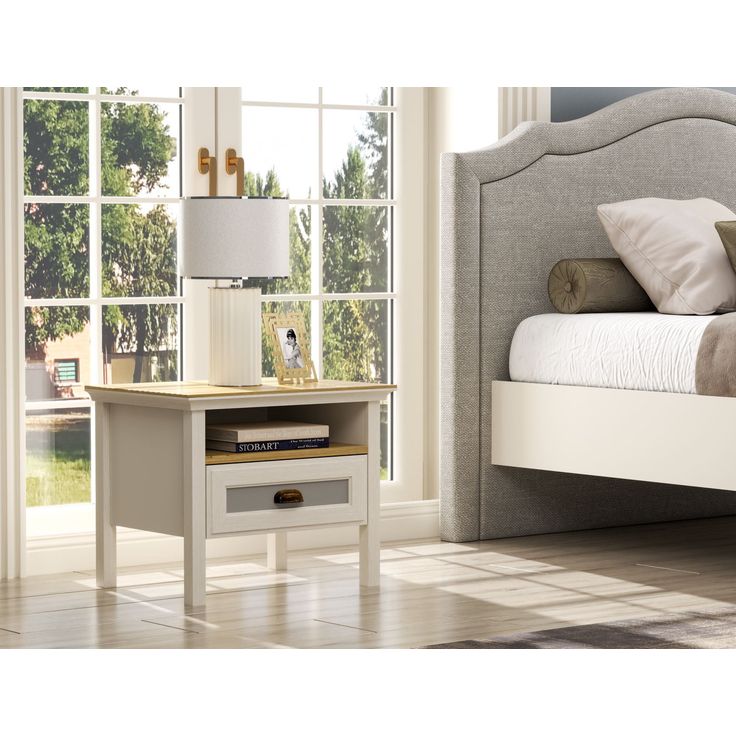 Yöpöytä Linento Furniture FRN-21017, 60x44cm, kerma/ruskea/harmaa
