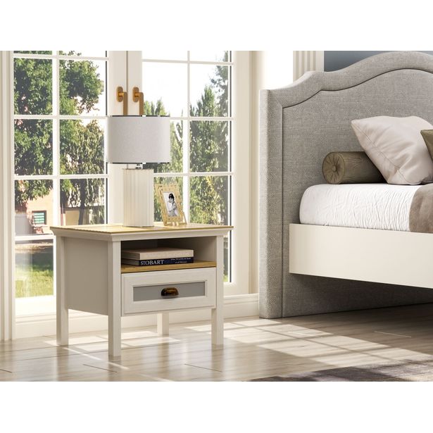 Yöpöytä Linento Furniture FRN-21017, 60x44cm, kerma/ruskea/harmaa