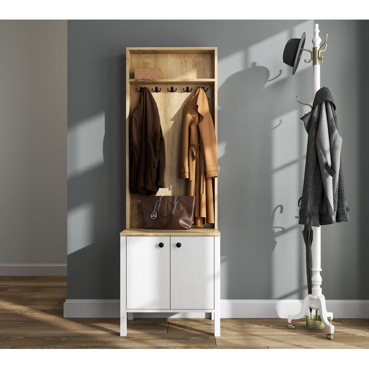 Vaatenaulakko Linento Furniture FRN-20077, valkoinen/ruskea