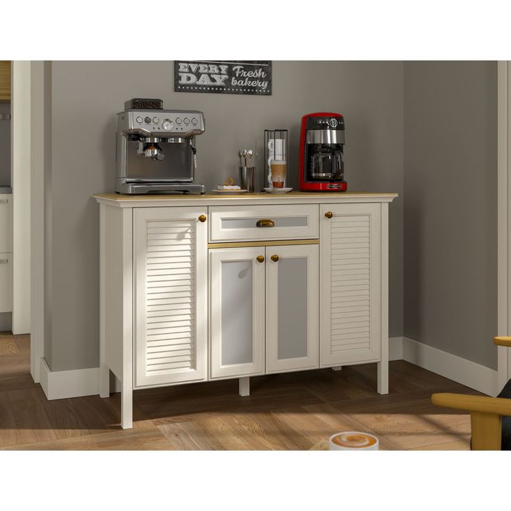 Aamiaiskaappi/kahvipiste Linento Furniture FRN-21034, kerma/ruskea/harmaa