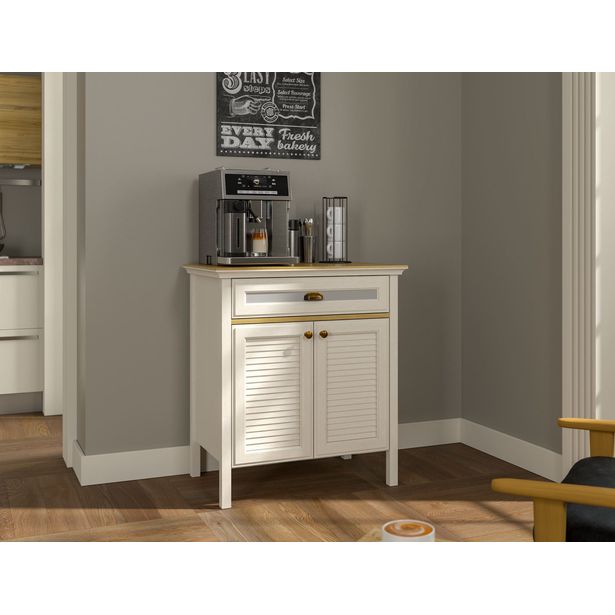 Aamiaiskaappi/kahvipiste Linento Furniture FRN-21035, kerma/ruskea/harmaa