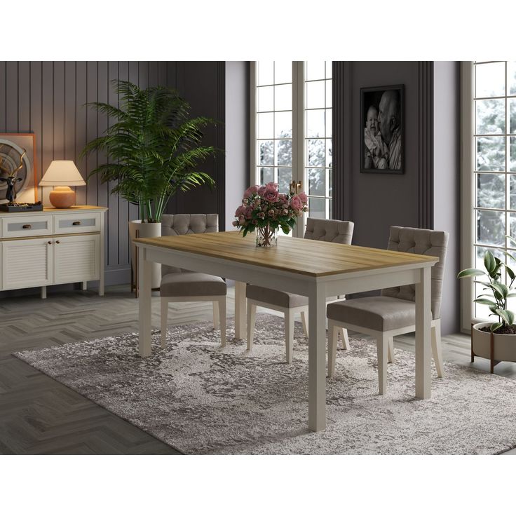 Ruokapöytä Linento Furniture FRN-21023, 180x90cm, kerma/harmaa