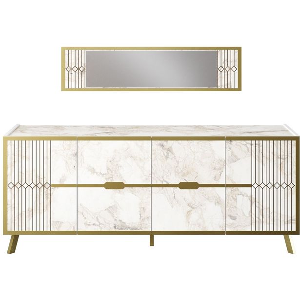 Senkki ja peili Linento Furniture Frida, valkoinen/kulta