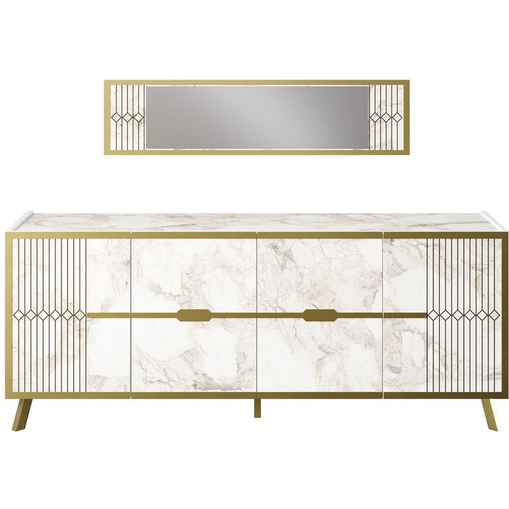 Senkki ja peili Linento Furniture Frida, valkoinen/kulta