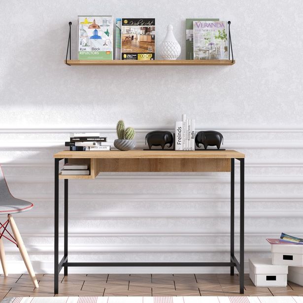Työpöytä ja seinähylly Linento Furniture Lou, 100x60cm, ruskea/musta