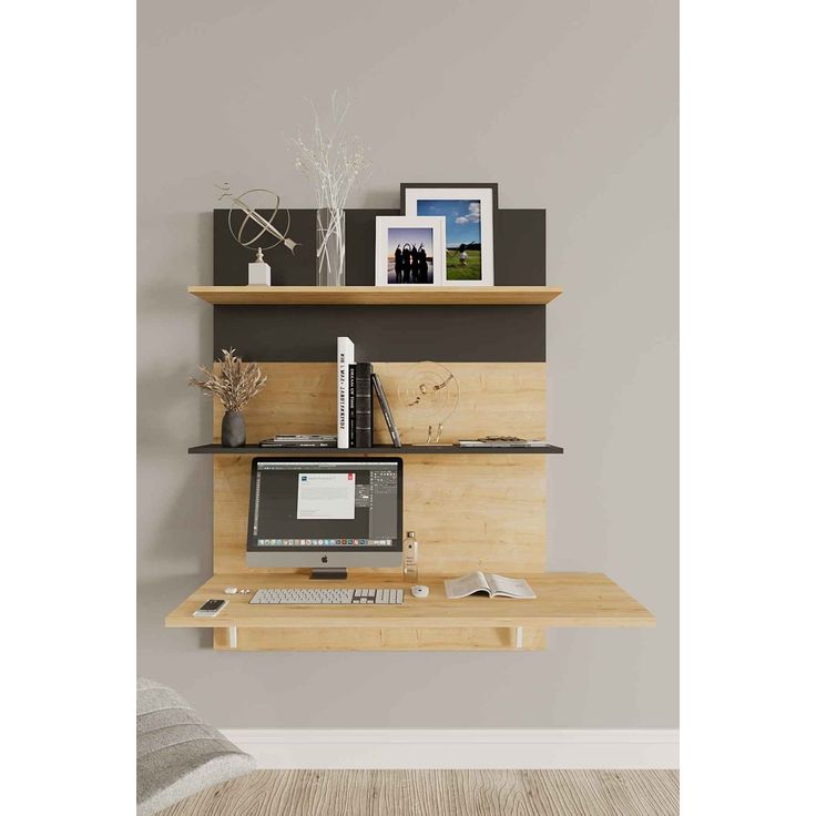Seinälle kiinnitettävä työpöytä Linento Furniture Pooh, ruskea/musta