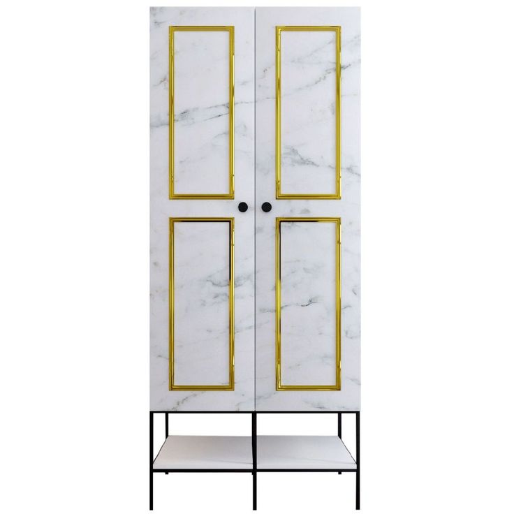 Vaatekaappi Linento Furniture Martin 2, 84cm, valkoinen marmori/kulta