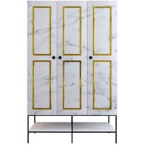 Vaatekaappi Linento Furniture Martin 3, 126cm, valkoinen marmori/kulta