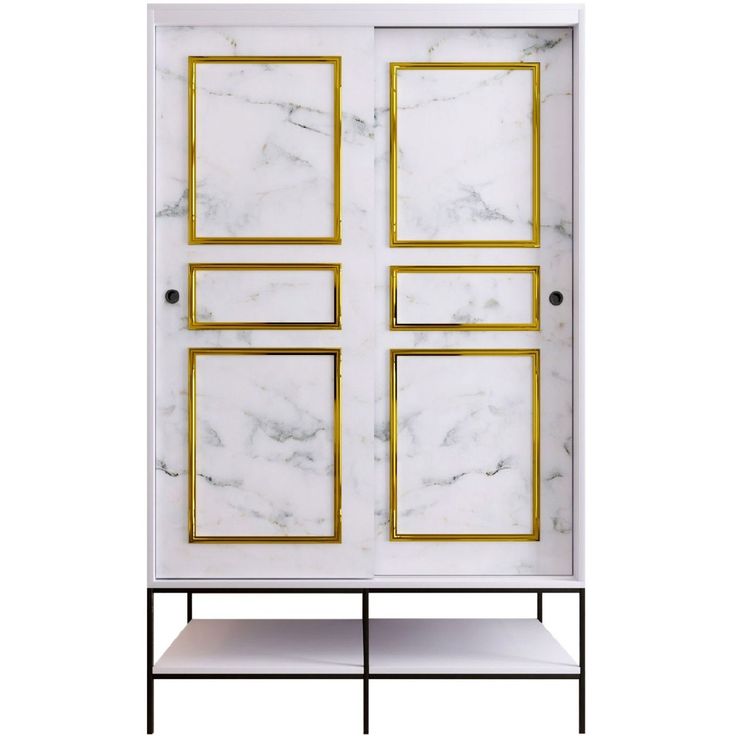 Vaatekaappi Linento Furniture Martin, 120cm, valkoinen marmori/kulta