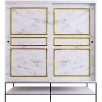 Vaatekaappi liukuovilla Linento Furniture Martin, 190cm, valkoinen marmori/kulta