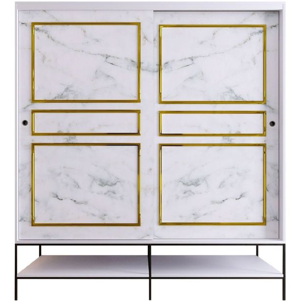Vaatekaappi Linento Furniture Martin 190cm, valkoinen marmori/kulta