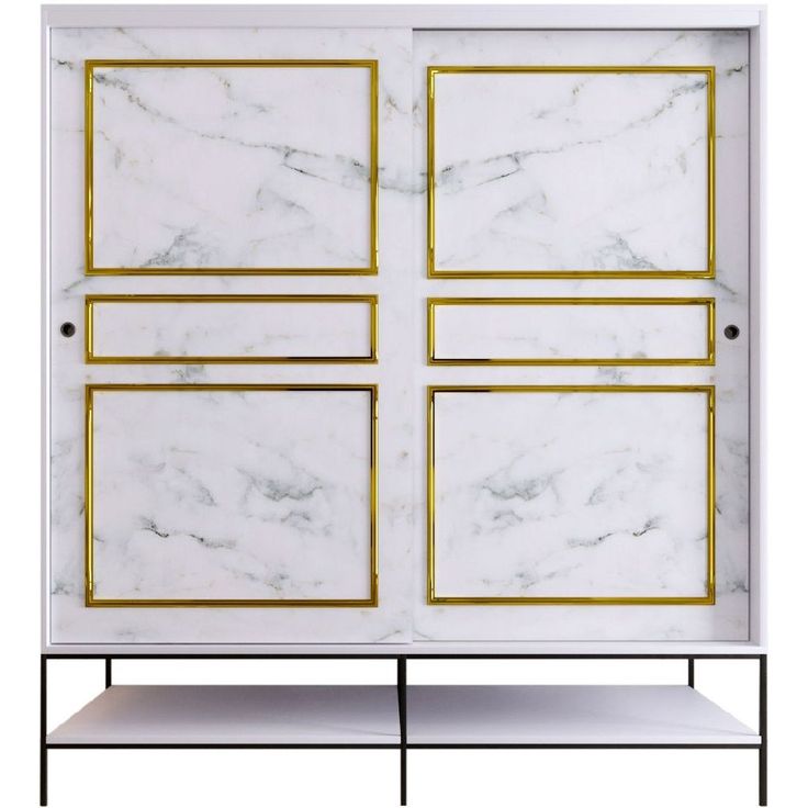 Vaatekaappi Linento Furniture Martin 190cm, valkoinen marmori/kulta