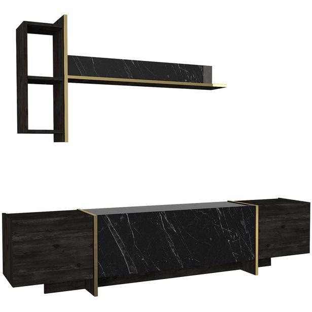 TV-taso ja seinähylly Linento Furniture Veyron, musta/kulta