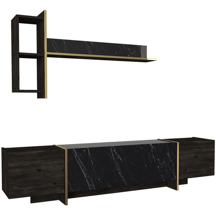 TV-taso ja seinähylly Linento Furniture Veyron, musta/kulta
