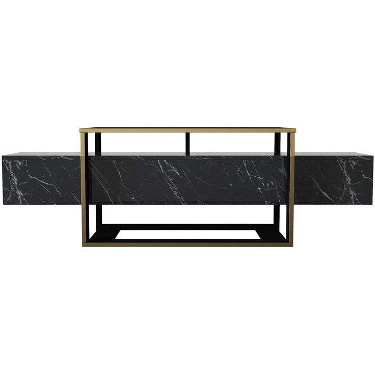 TV-taso Linento Furniture Bianco, musta/kulta