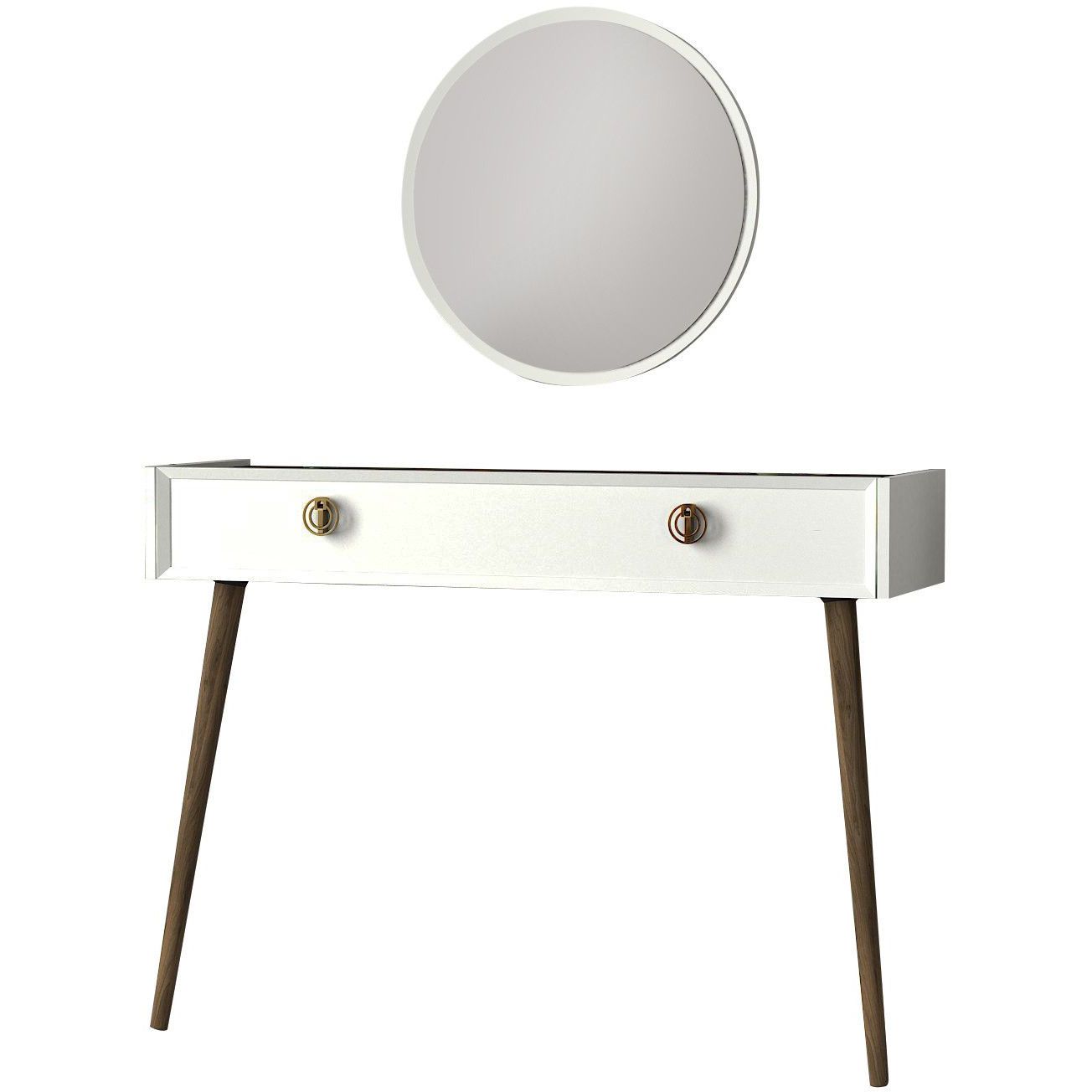 Sivupöytä ja peili Linento Furniture Nadya, valkoinen