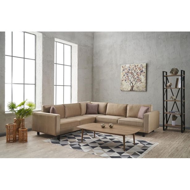 Samettikulmasohva Linento Furniture Kale Velvet, 4-istuttava, kerma