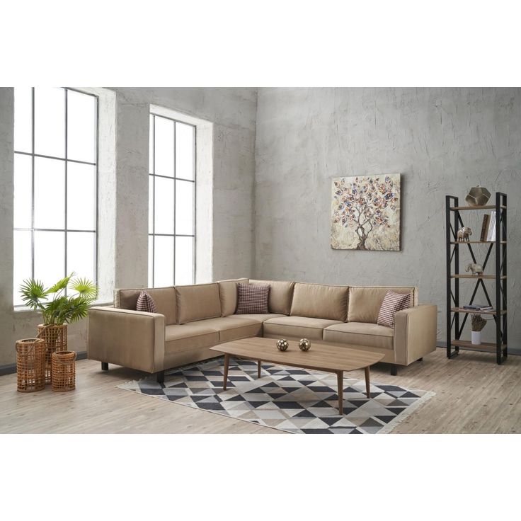 Samettikulmasohva Linento Furniture Kale Velvet, 4-istuttava, kerma