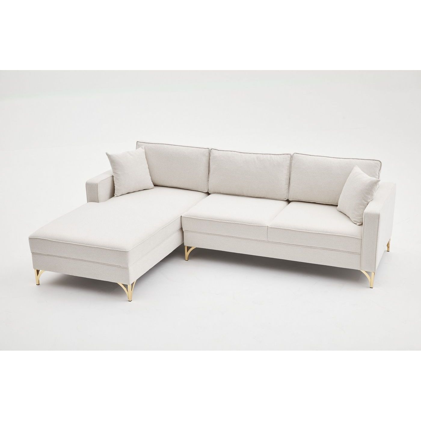 Divaanisohva Linento Furniture Berlin, 3-istuttava, vasen, kerma/kulta