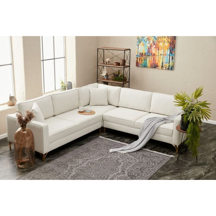 Kulmasohva Linento Furniture Berlin, 4-istuttava, kerma/kulta