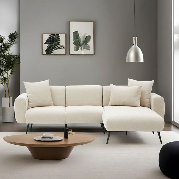 Divaanisohva Linento Furniture Side, 3-istuttava, oikea, kerma