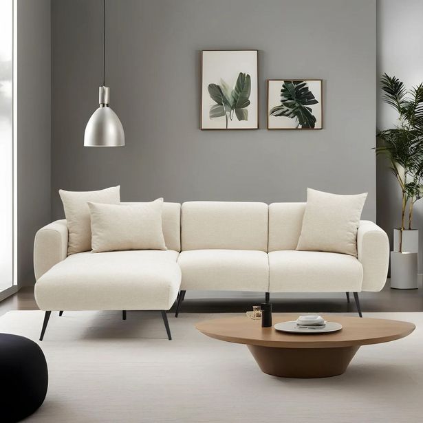 Divaanisohva Linento Furniture Side, 3-istuttava, vasen, kerma