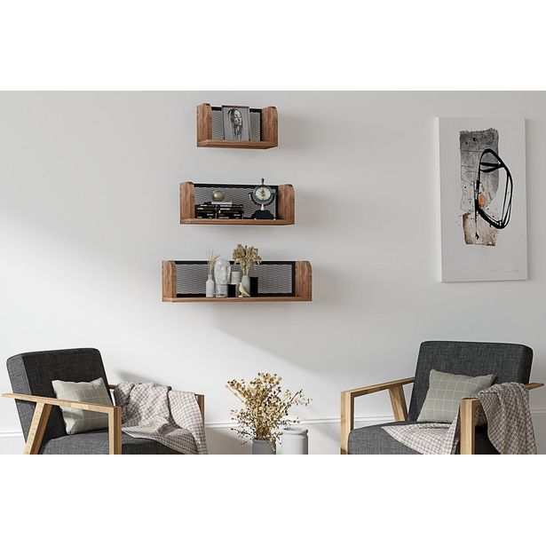 Seinähylly Linento Furniture Buzim, 3kpl, tummanruskea