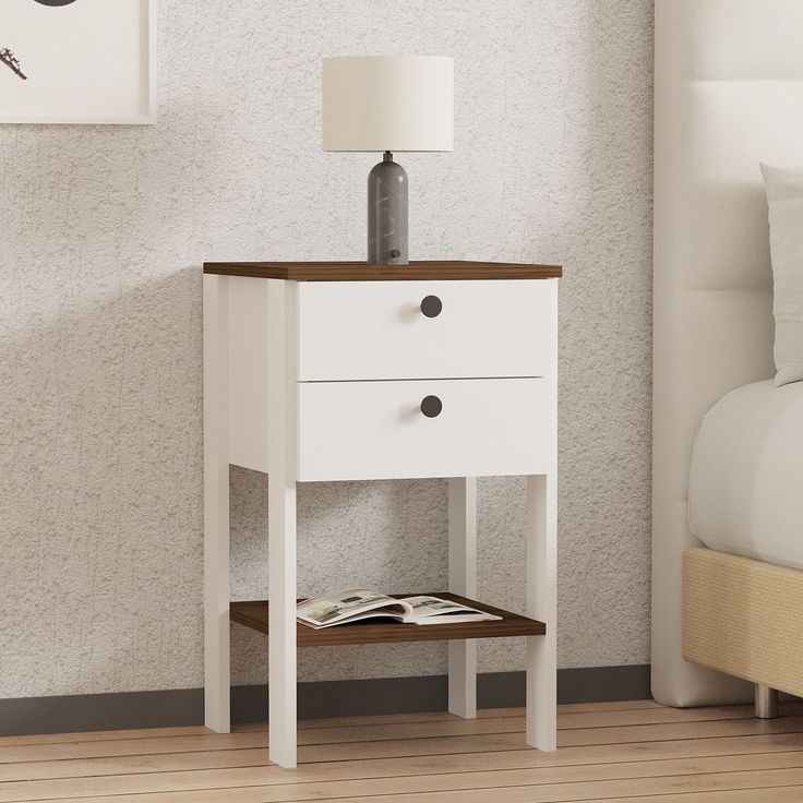 Yöpöytä Linento Furniture Ruzisa, 44x44cm, valkoinen/ruskea