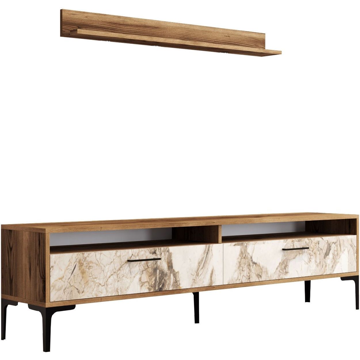 TV-taso ja hylly Linento Furniture Istanbul, marmorikuosi, ruskea/beige