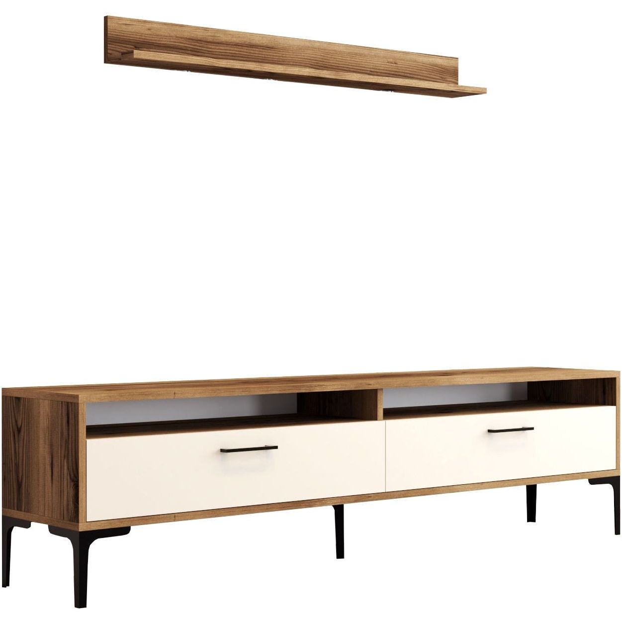 TV-taso ja hylly Linento Furniture Istanbul, ruskea/luonnonvalkoinen