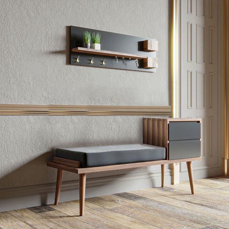 Etesipenkki ja seinänaulakko Linento Furniture Hamra, antrasiitti/ruskea