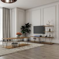 Olohuoneen huonekalusetti Linento Furniture Basak, ruskea