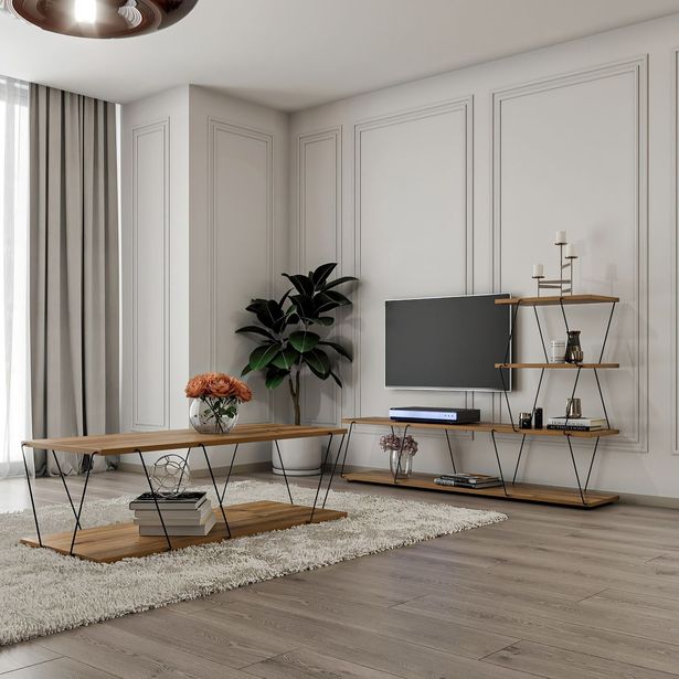 Olohuoneen huonekalusetti Linento Furniture Basak, ruskea