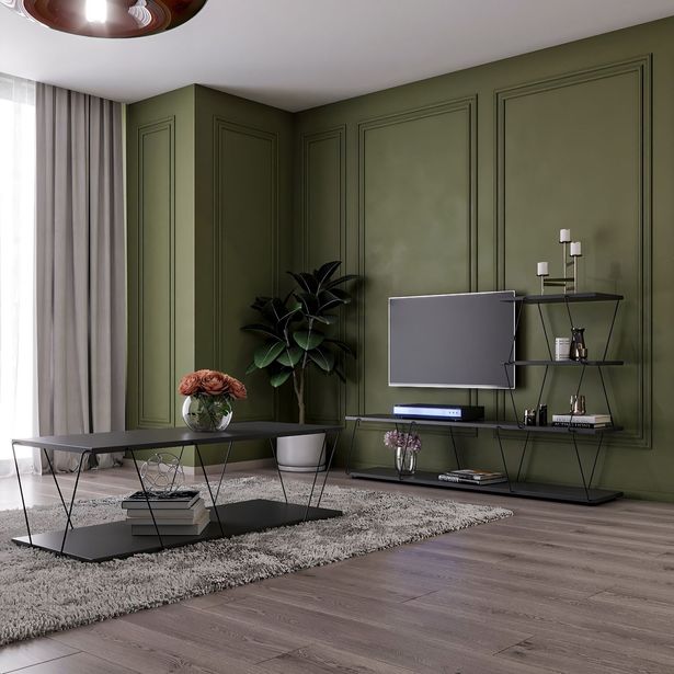 Olohuoneen huonekalusetti Linento Furniture Basak, antrasiitti/musta