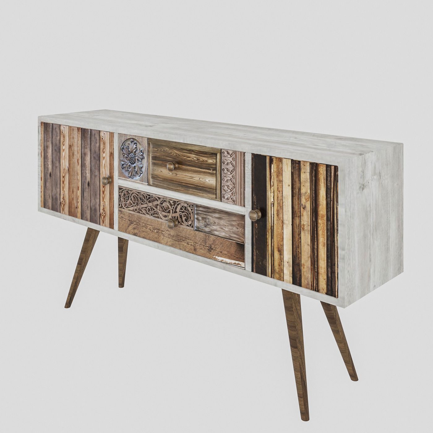 TV-taso Linento Furniture Odense, leveys 122cm, ruskea/valkoinen