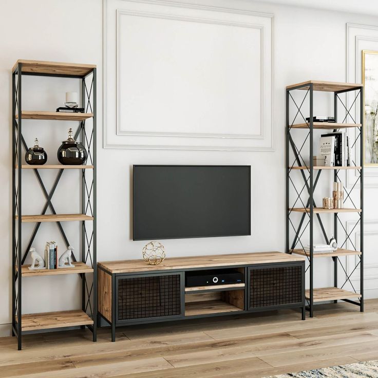 TV-taso kirjahyllyillä Linento Furniture Maxim, ruskea/musta