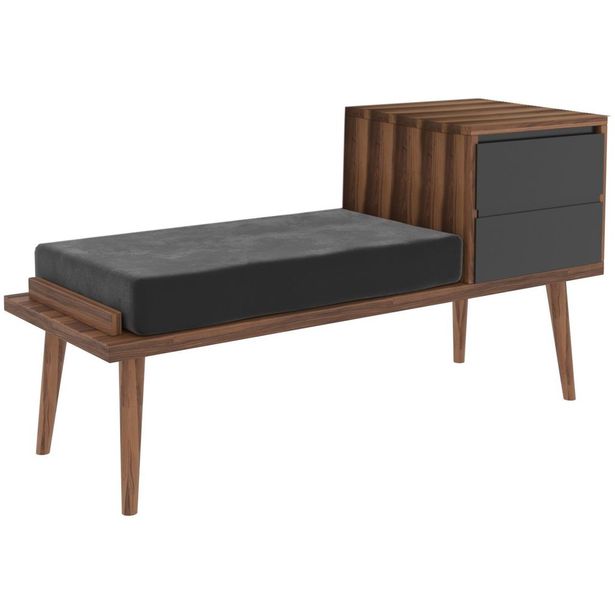 Eteisen penkki Linento Furniture Fiume, leveys 120cm, antrasiitti/ruskea