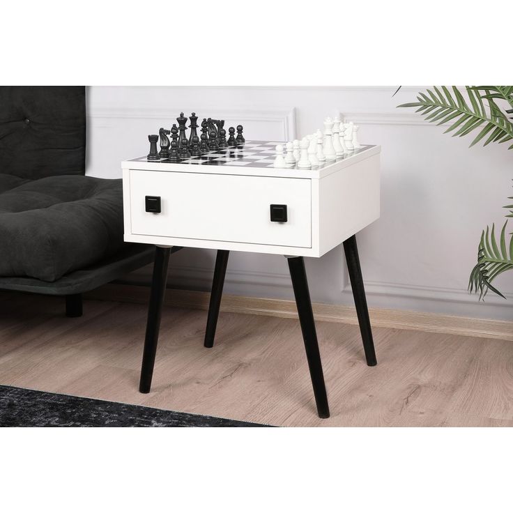Shakkipöytä Linento Furniture Chesso, 50x50cm, musta/valkoinen