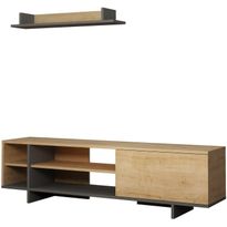 TV-taso ja seinähylly Linento Furniture Stockton, ruskea/antrasiitti