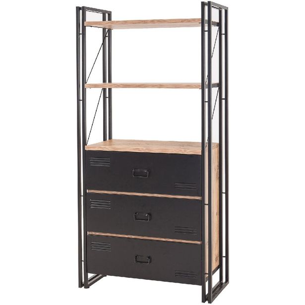 Kirjahylly Linento Furniture Cosmo Cortex Atlantic Pine/musta