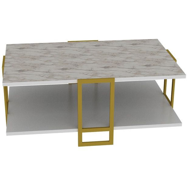 Sohvapöytä Linento Furniture Polka, valkoinen/kulta