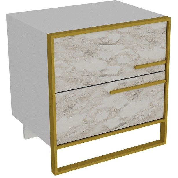 Yöpöytä Linento Furniture Polka, valkoinen/kulta