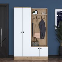 Säilytyskokonaisuus eteiseen Linento Furniture P6-M11-2389, leveys 119.6cm, valkoinen/ruskea