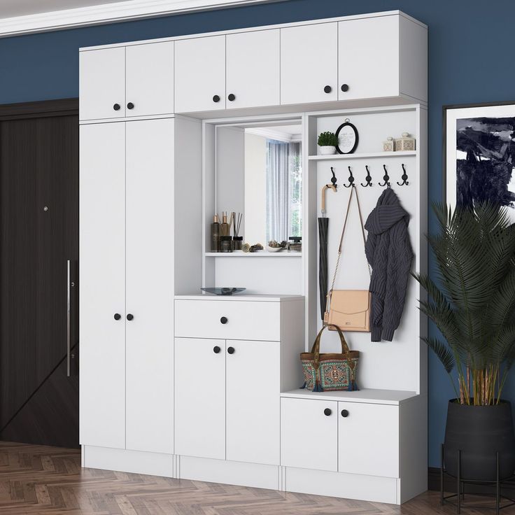 Säilytyskokonaisuus eteiseen Linento Furniture EA108, leveys 179,4cm, valkoinen