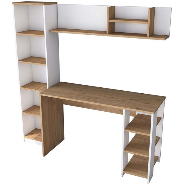Työpöytä Linento Furniture HA125 - 3428 saksanpähkinä/valkoinen