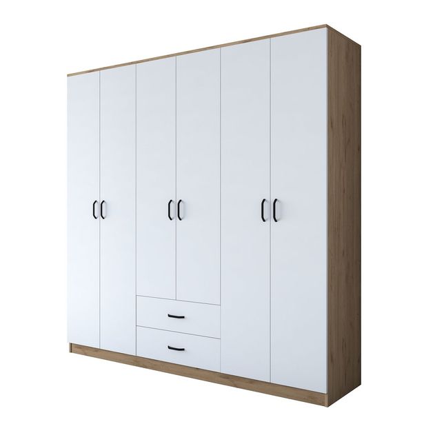 Vaatekaappi Linento Furniture BA111-2324, 210x210cm, valkoinen/ruskea