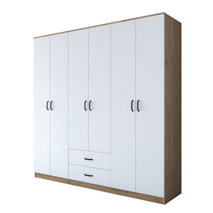 Vaatekaappi Linento Furniture BA111-2324, 210x210cm, valkoinen/ruskea